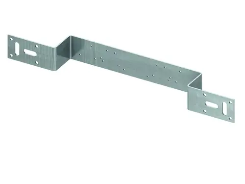 TECE-Halter aus verzinktem Stahl, gewinkelt, mit mehreren Löchern zur Befestigung. Die Konstruktion ermöglicht vielseitige Anwendungen im Bau- und Installationsbereich.